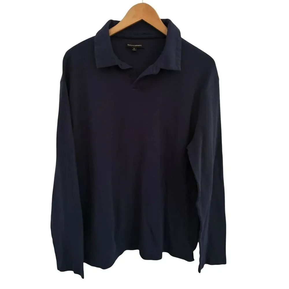 Banana Republic Dark Navy Long-Sleeve Polo Shirt Men’s Size XL
